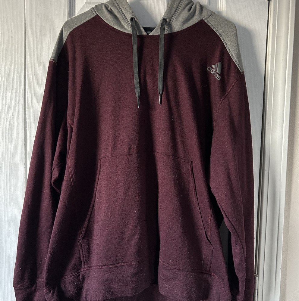 Adidas Men's Burgundy and Gray Hoodie